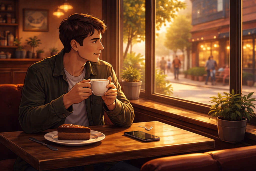 A Quiet Afternoon at the Café – Texto em Inglês com Áudio, Vídeo e Tradução